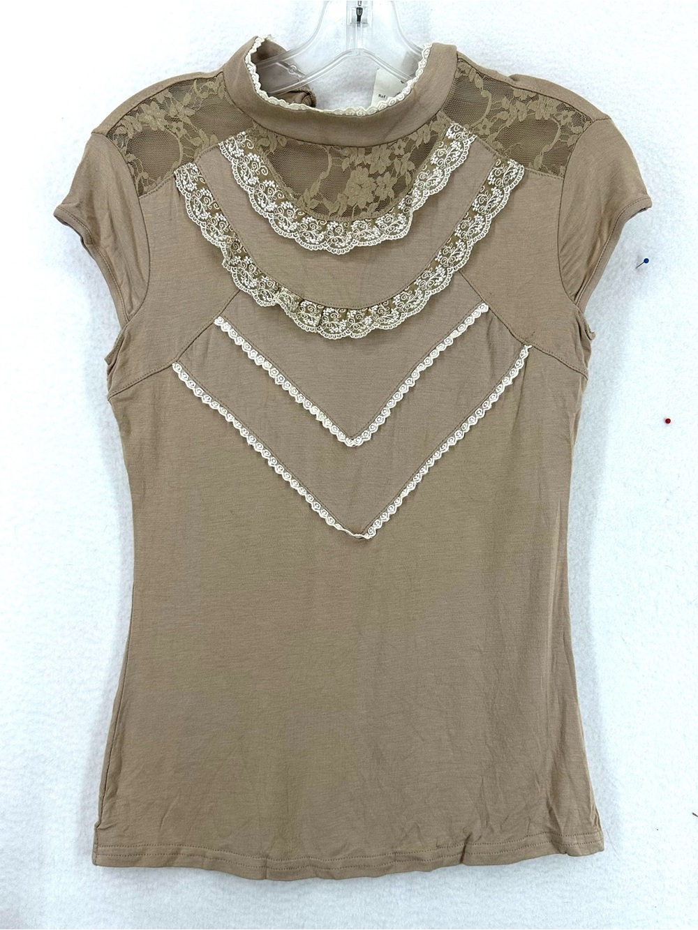 Jus D’Orange Paris Lace Mock Neck Top Women’s XS Taupe